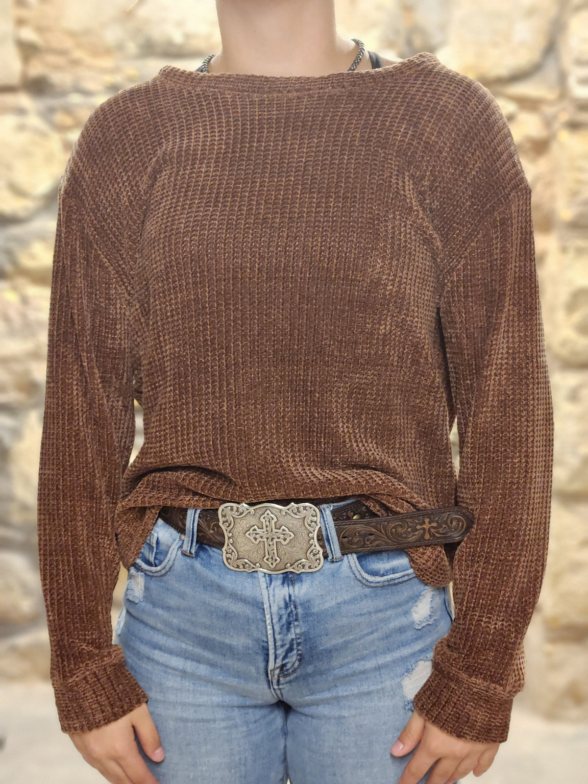 LONG SLEEVE CHENILLE SWEATER