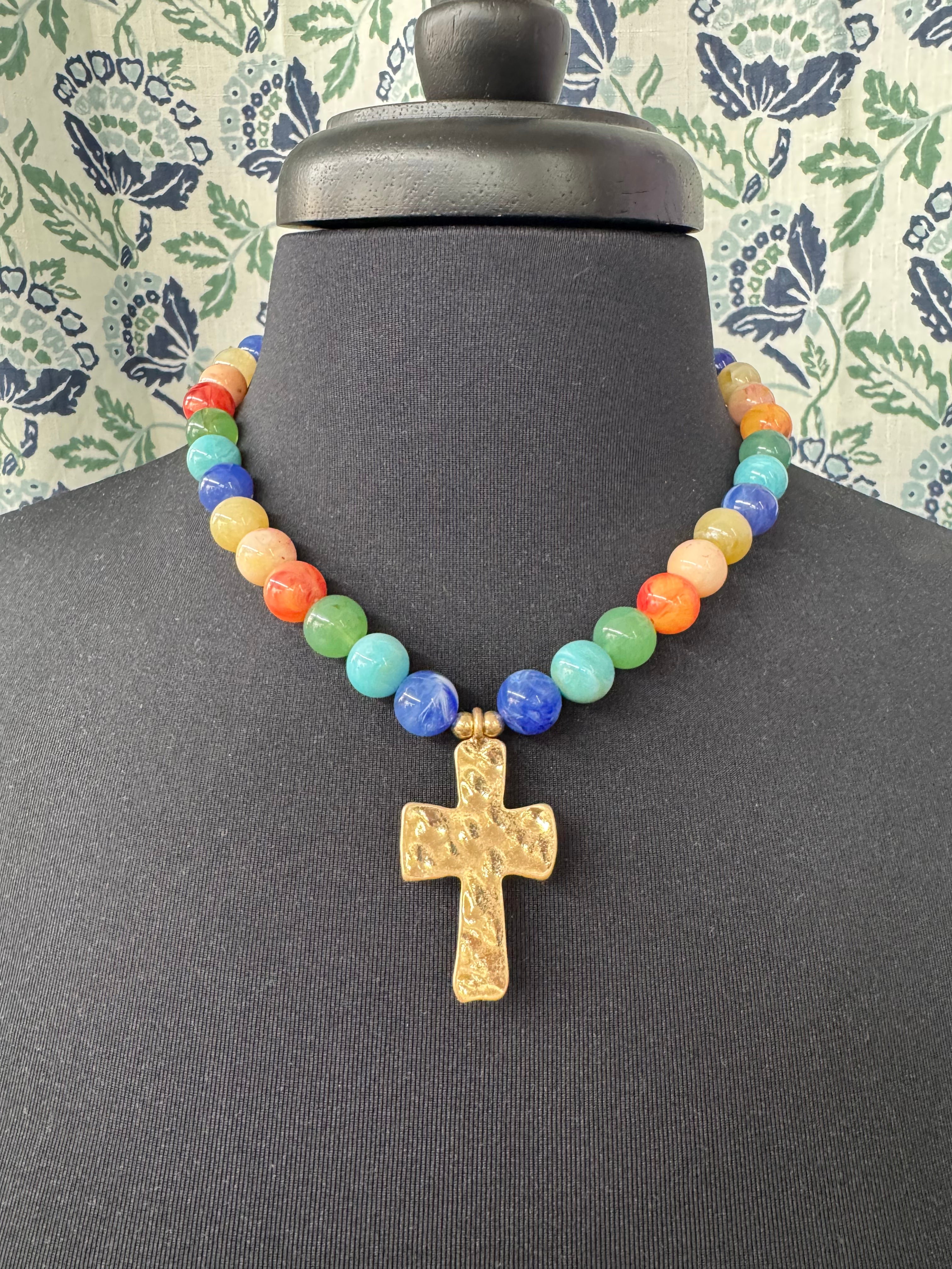 Beaded Necklace with Cross