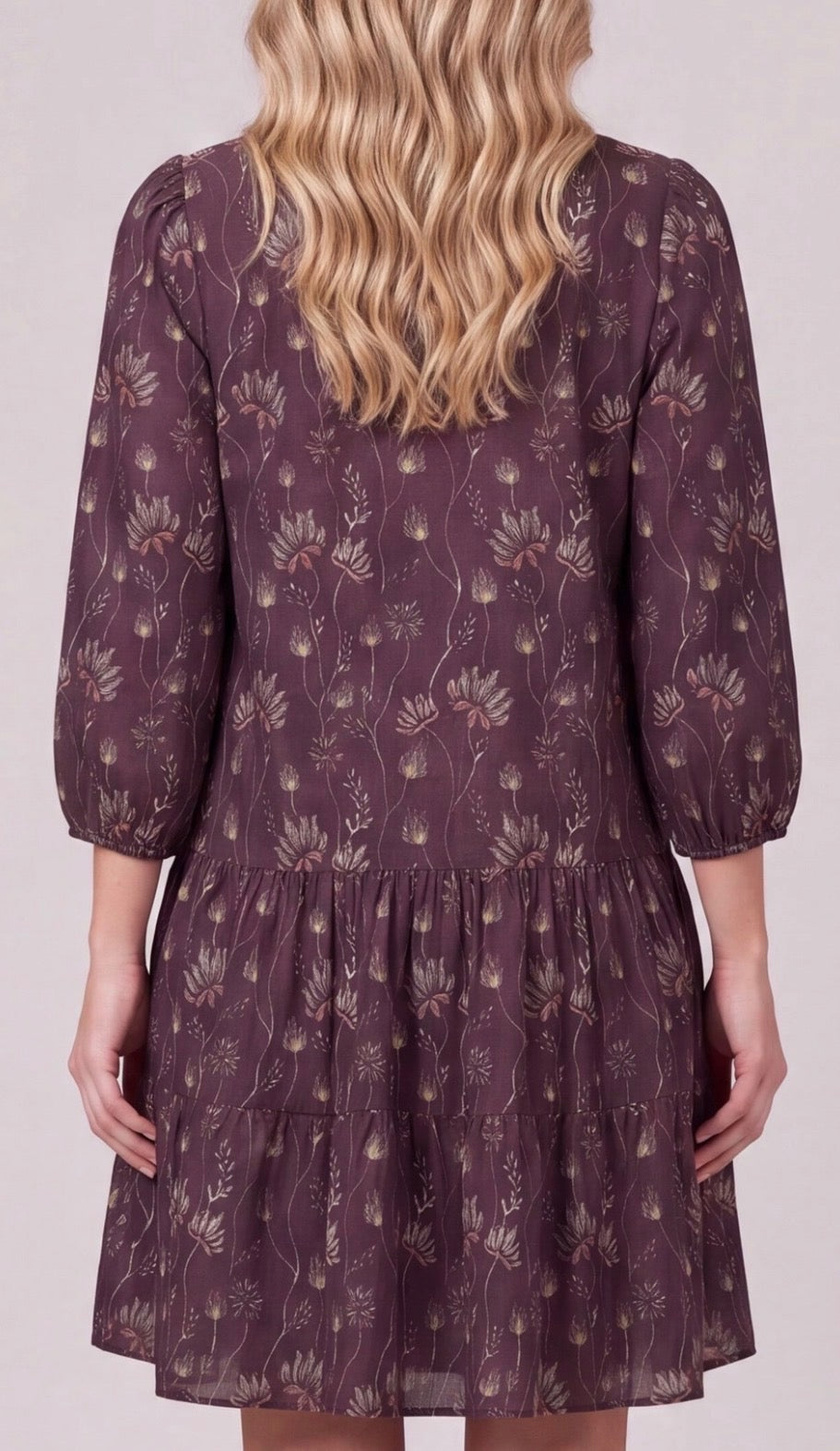 3/4 Sleeve Print Button Down Dress